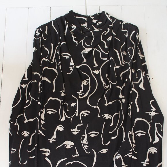 Zara Black and White Abstract Print Long Sleeve Blouse - Picture 4 of 7
